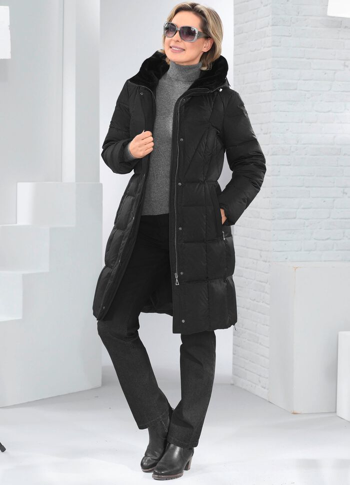 Daunen-Kurzmantel mit fester Kapuze SCHWARZ
