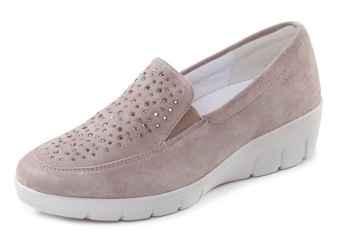 ELENA EDEN, bequeme Damen-Slipper, Weite H, mit herausnehmbarem Fussbett TAUPE