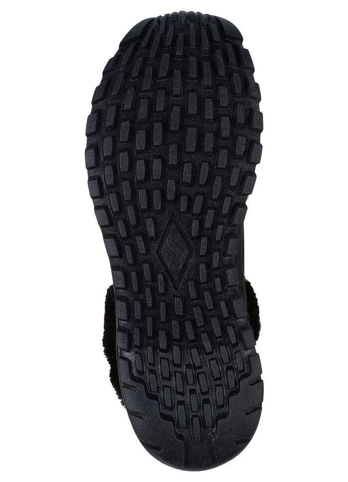 SKECHERS, gef&uuml;tterte Damen-Boots, Winterschuhe, mit flauschigem Pl&uuml;schkragen SCHWARZ