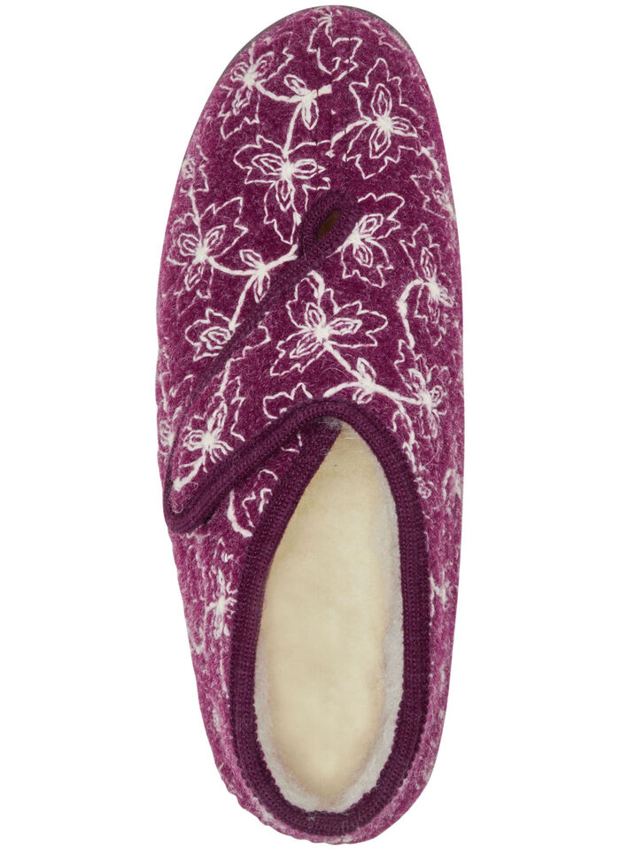 Klett-Hausschuhe mit wollwei&szlig;er Stickerei BORDEAUX