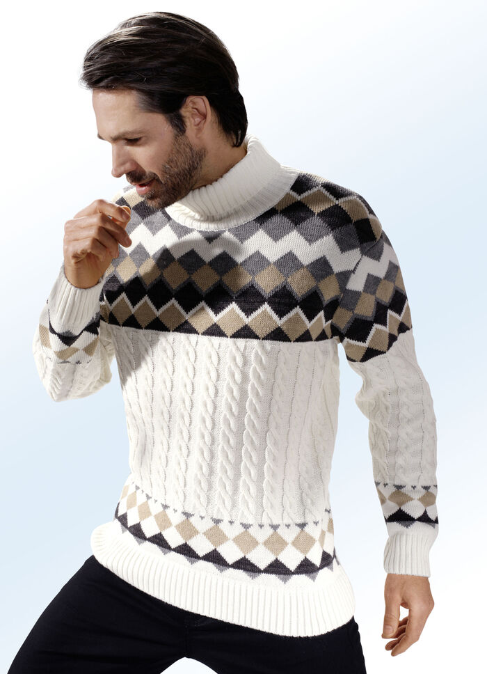 Rollkragenpullover mit Farb- und Mustermix 