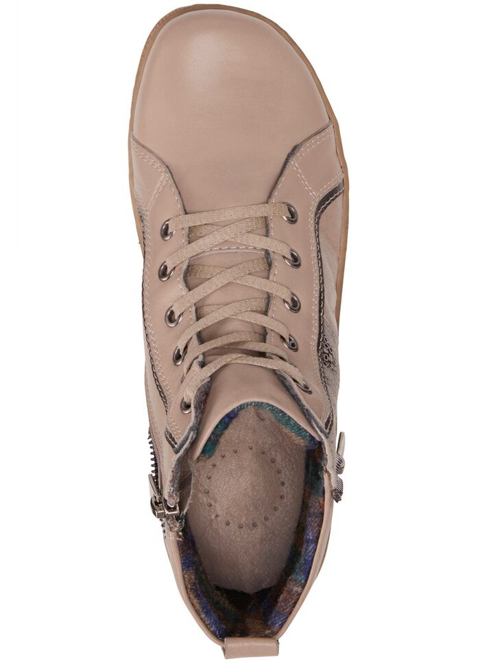 Andrea Conti Schn&uuml;r-Bootie mit reptilgepr&auml;gtem Einsatz und Zier-Reissverschluss TAUPE