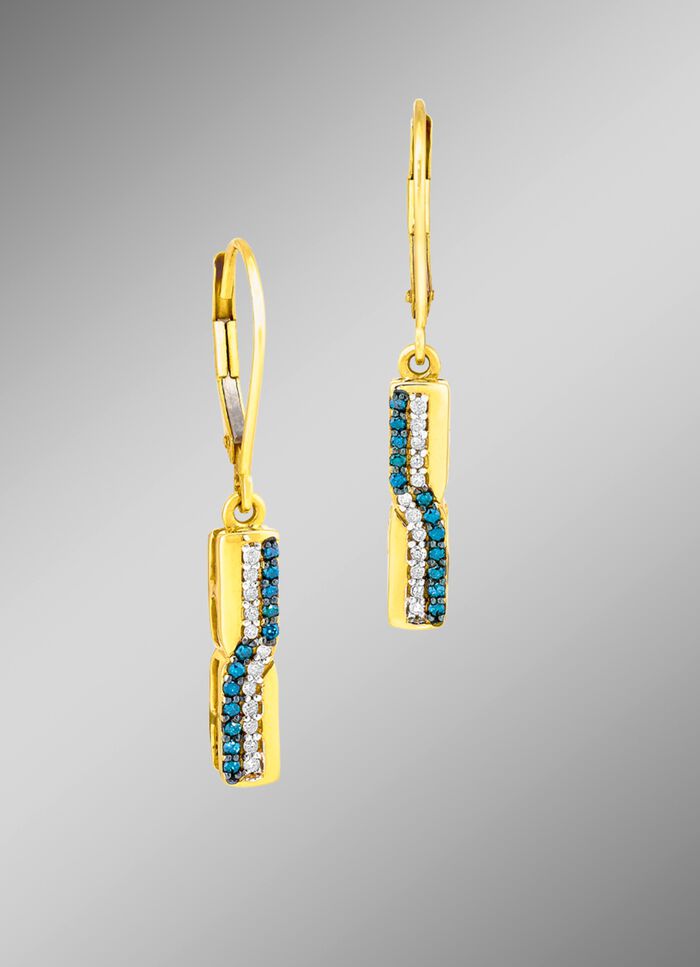 Entz&uuml;ckende Ohrringe mit weissen und blauen Brillanten 