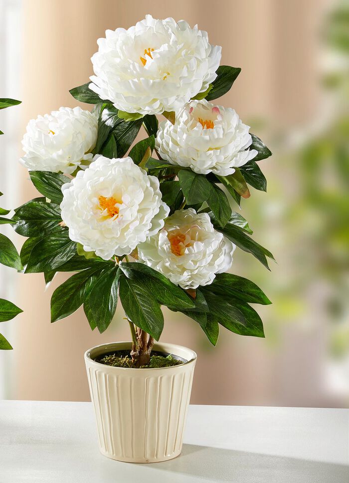 Päonienbusch im Topf aus Kunst- und Textilmaterial WEISS