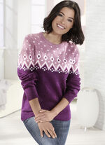 Pullover mit flauschigem Garn BEERE-ROSENHOLZ-ECRU