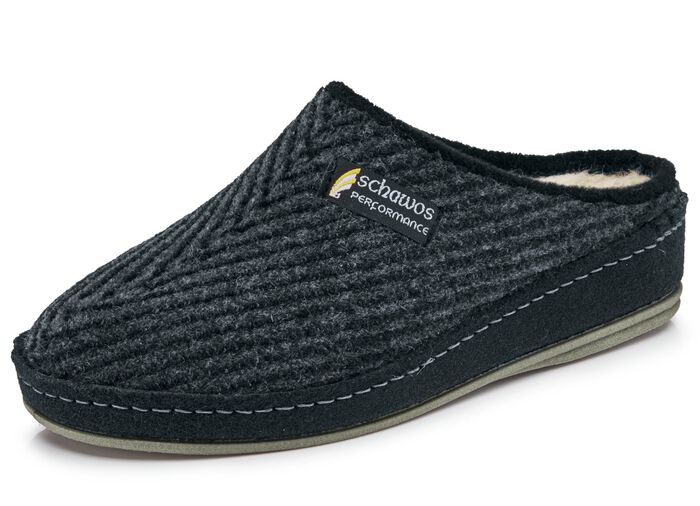 Gef&uuml;tterte Herren-Hausschuhe, mit Schurwolle GRAU-SCHWARZ
