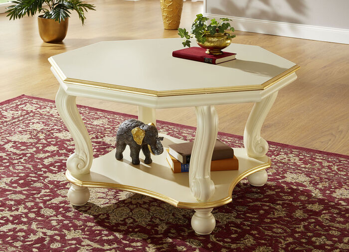 Couchtisch mit Verzierungen aus echtem Blattgold CREME-GOLD