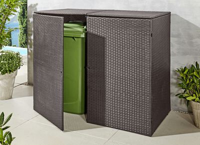 Doppel-Mülltonnenschrank mit witterungsbeständigem Kunststoffgeflecht 