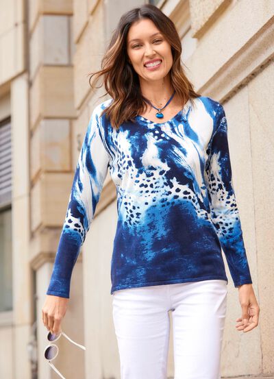 Pullover in Feinstrick mit Tierfellmuster 