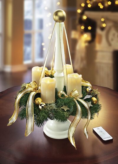 Adventskranz mit LED-Echtwachskerzen und Holzst&auml;nder 