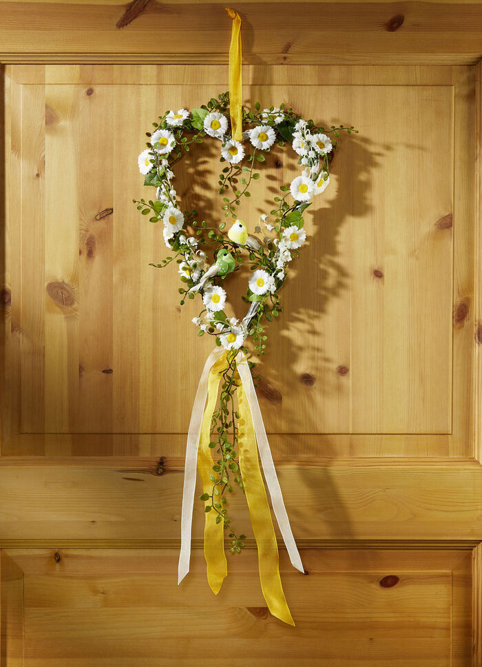 Weidenherz mit Blättern und Margeriten, 