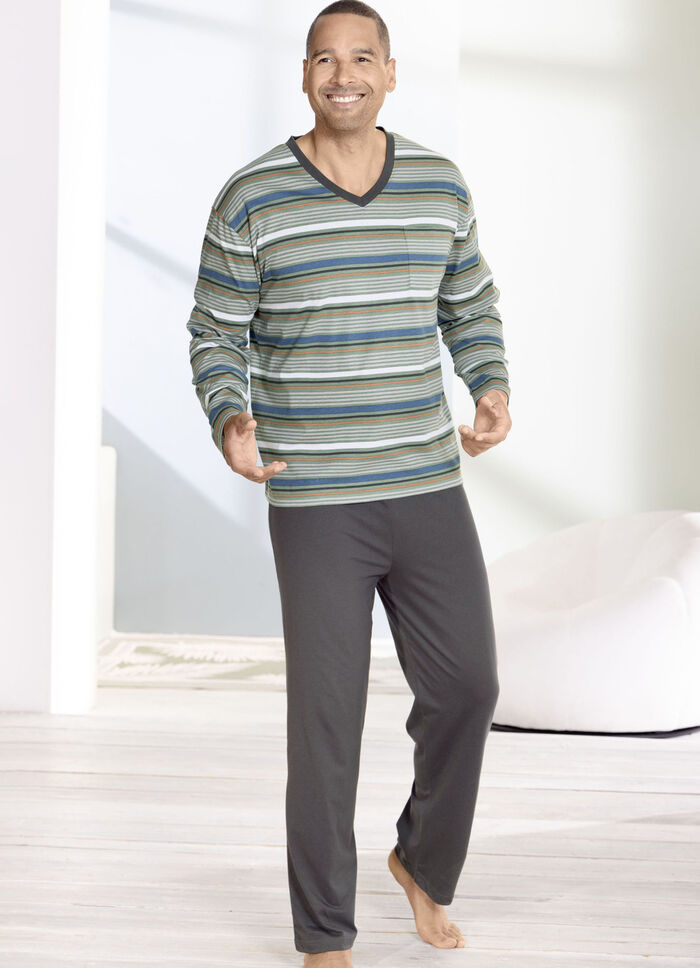 Schlafanzug mit V-Ausschnitt und offenen Abschl&uuml;ssen 