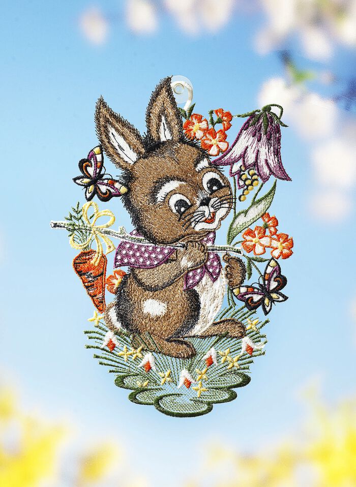 Fensterbild H&auml;slein mit M&ouml;hre aus Plauener Spitze 