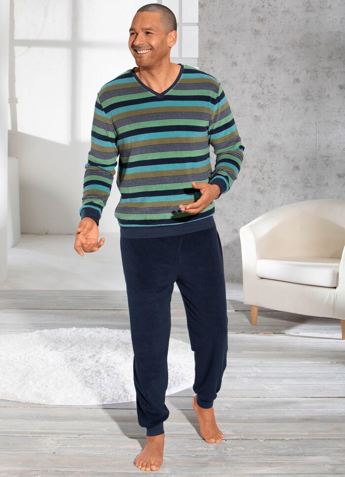 Pyjama mit V-Ausschnitt und garngef&auml;rbtem Ringeldessin 