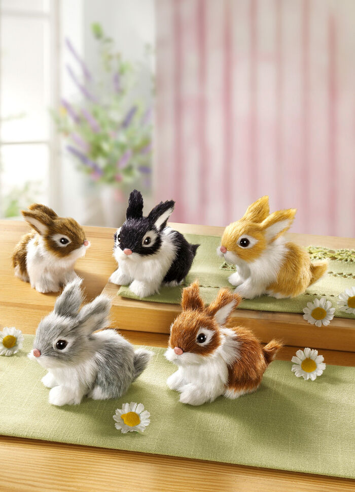 Pl&uuml;schhasen in naturgetreuen Farben, 5er-Set 