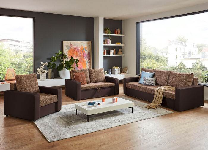 Frei im Raum aufstellbare Polstermöbel mit Bettkasten BRAUN-BRAUN