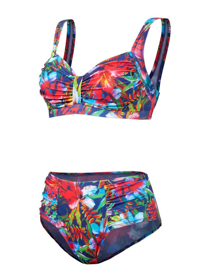 Bikini mit herausnehmbaren Softschalen, Zierschlaufe und Druckdessin allover 