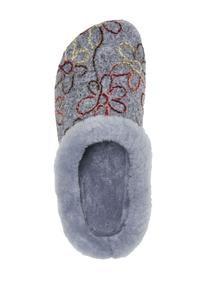 Mubb Wollfilz-Pantoffel mit bunter Blüten-Stickerei GRAU
