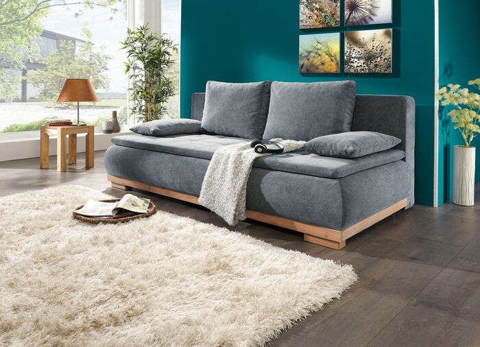 Schlafsofa mit Bettkasten und Kissen DUNKELGRAU