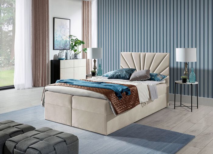 Boxspringbett mit abnehmbaren Topper BEIGE