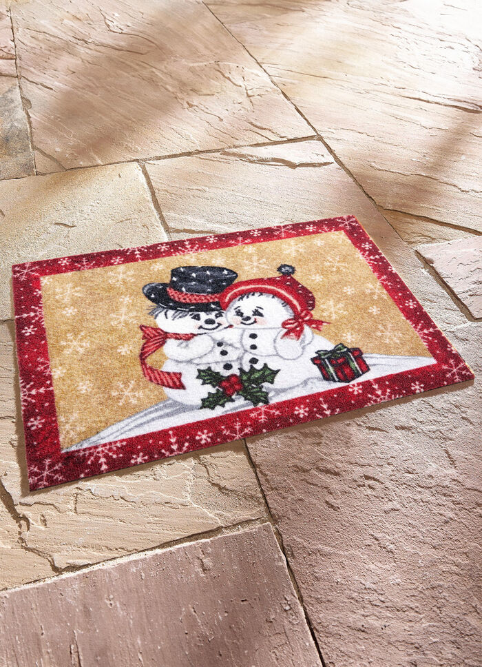 Fussmatte mit Schneemann-Motiv ROT-BEIGE