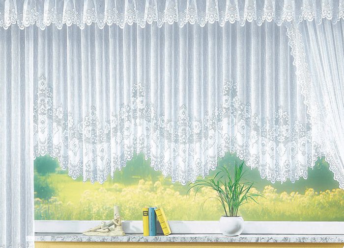 Blumenfenster-Vorhang, gleichm&auml;ssig gebogt, mit Faltenband 