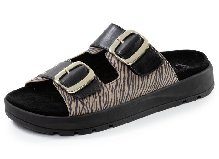 Caprice, trendige Damen-Pantoletten, Weite G, mit herausnehmbarem Fussbett SCHWARZ-SAND