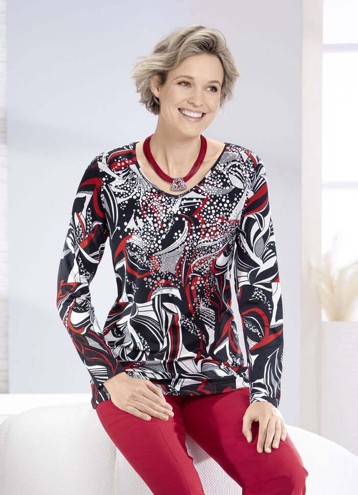 Shirt mit abgerundetem V-Ausschnitt , 