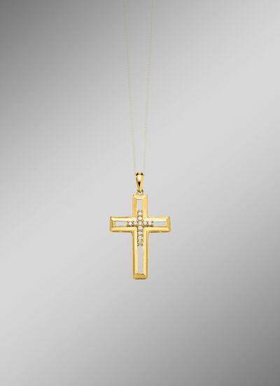 Durchbrochener Kreuz-Anh&auml;nger mit Brillanten 