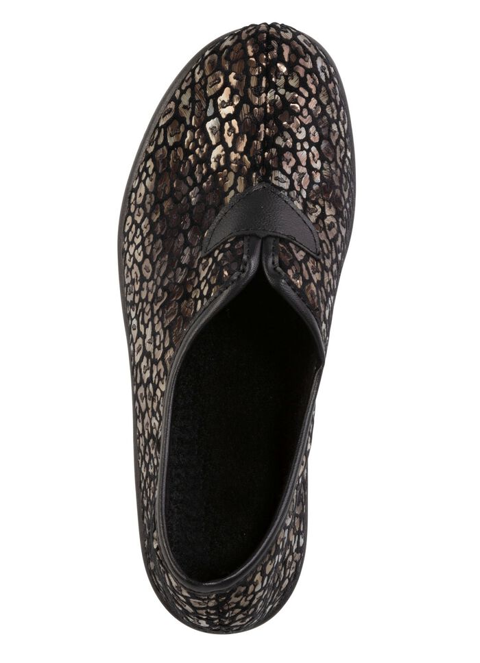 Hausschuh aus bedrucktem Samt in Leo-Muster 