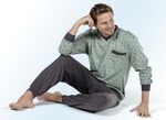 Pyjama mit Bündchenabschlüssen, V-Ausschnitt und Brusttasche GRÜN-GRAU