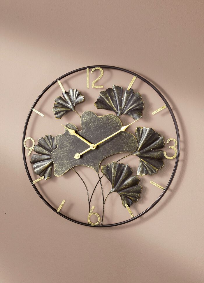 Wanduhr mit Ginkgo-Bl&auml;tterdesign 