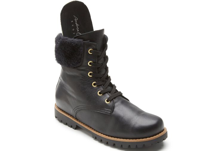 Andrea Conti Schn&uuml;r-Bootie mit flauschigem Pl&uuml;sch-Kragen SCHWARZ