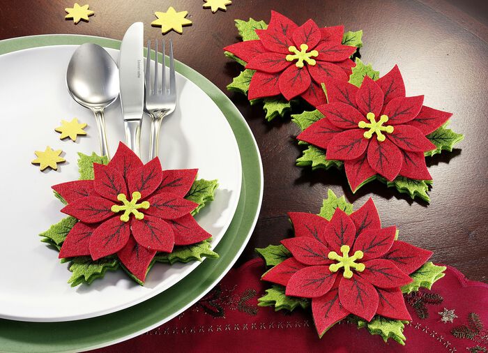 Bestecktaschen «Weihnachtsstern», 4er-Set 