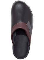 Pantolette mit anatomisch geformten Tieffussbett SCHWARZ-BORDEAUX-GRAU