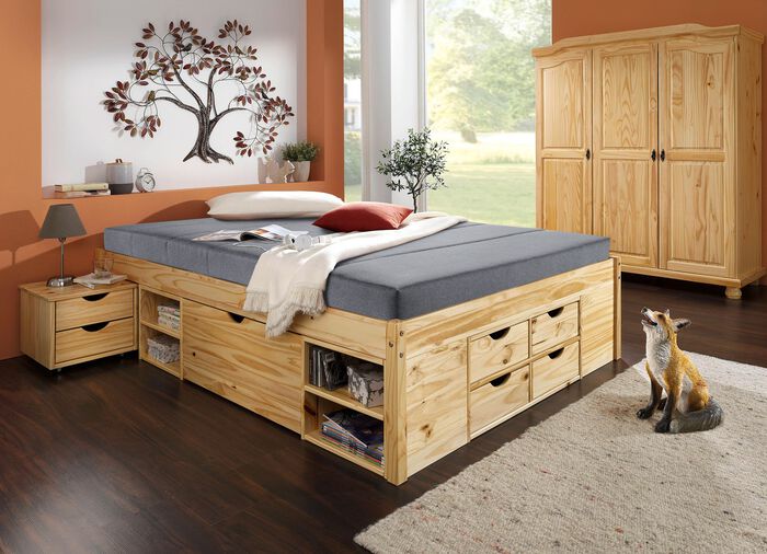 Funktionsbett aus massivem Kiefernholz 