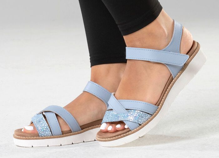 ELENA EDEN, modische Damen-Sandale, Weite H, mit herausnehmbarem Fussbett BLEU