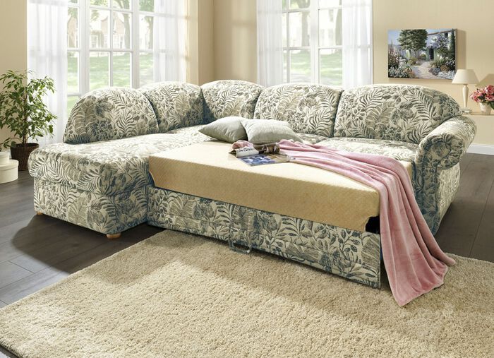 Polsterecke mit Bettfunktion, Bettkasten und 2 Kissen 