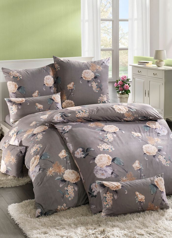 Microfaser Bettw&auml;sche-Garnitur mit Reissverschluss GRAU