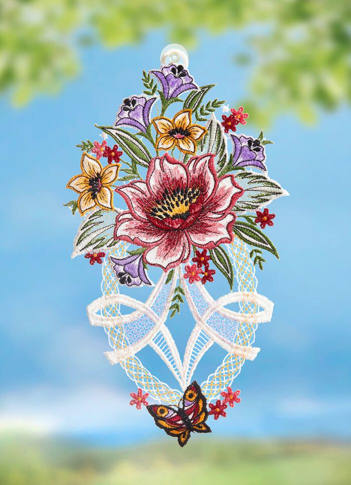 Farbenfrohes Fensterbild mit Pfingstrosen-Motiv 