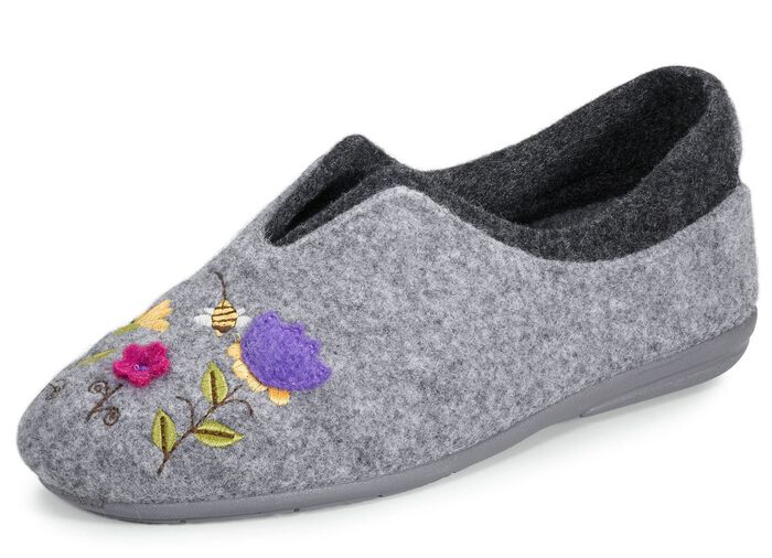 Laurina, klassische Damen-Hausschuhe, Weite G, mit fantasievoller Motiv-Stickerei 