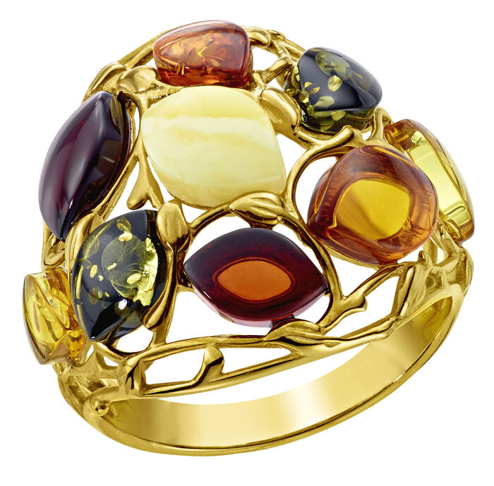 Damenring mit echt buntem Bernstein 