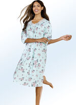 Nachthemd mit Raffungen und 3/4-langen Ärmeln HELLTÜRKIS-BUNT