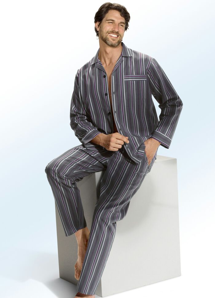 Pyjama, durchgeknöpft, aus Webware mit Streifendessin GRAFIT-BUNT
