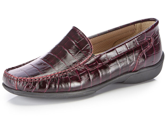 ELENA EDEN Mokassin-Slipper aus krokogepr&auml;gtem Chevreauleder BORDEAUX