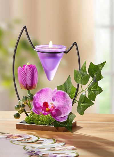 Teelichthalter mit lila Orchidee 