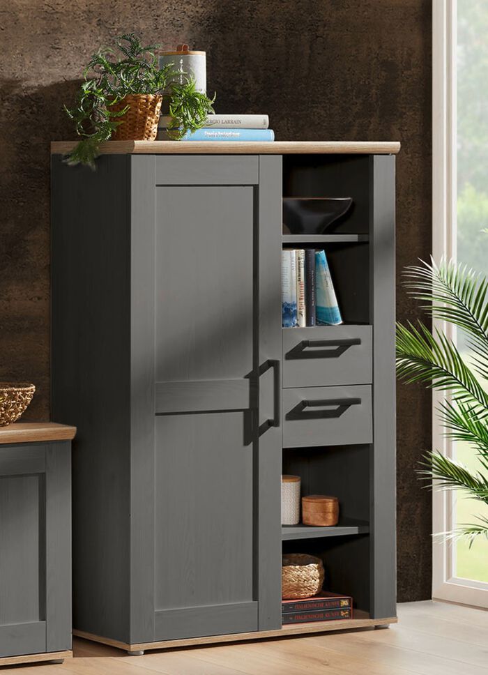 Hochwertige Hochkommode GRAU-EICHE