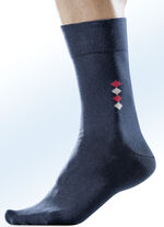 Fünferpack Socken mit handgekettelter Spitze und druckfreiem Bund 3X MARINE, 2X HELLGRAU