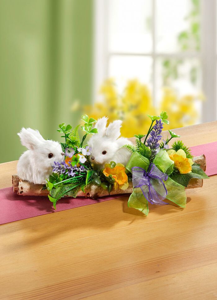 Tischgesteck mit H&auml;schen aus Kunstfell 