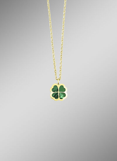 Gl&uuml;cksbringer &ndash; Kleeblatt-Anh&auml;nger mit echtem Malachit 